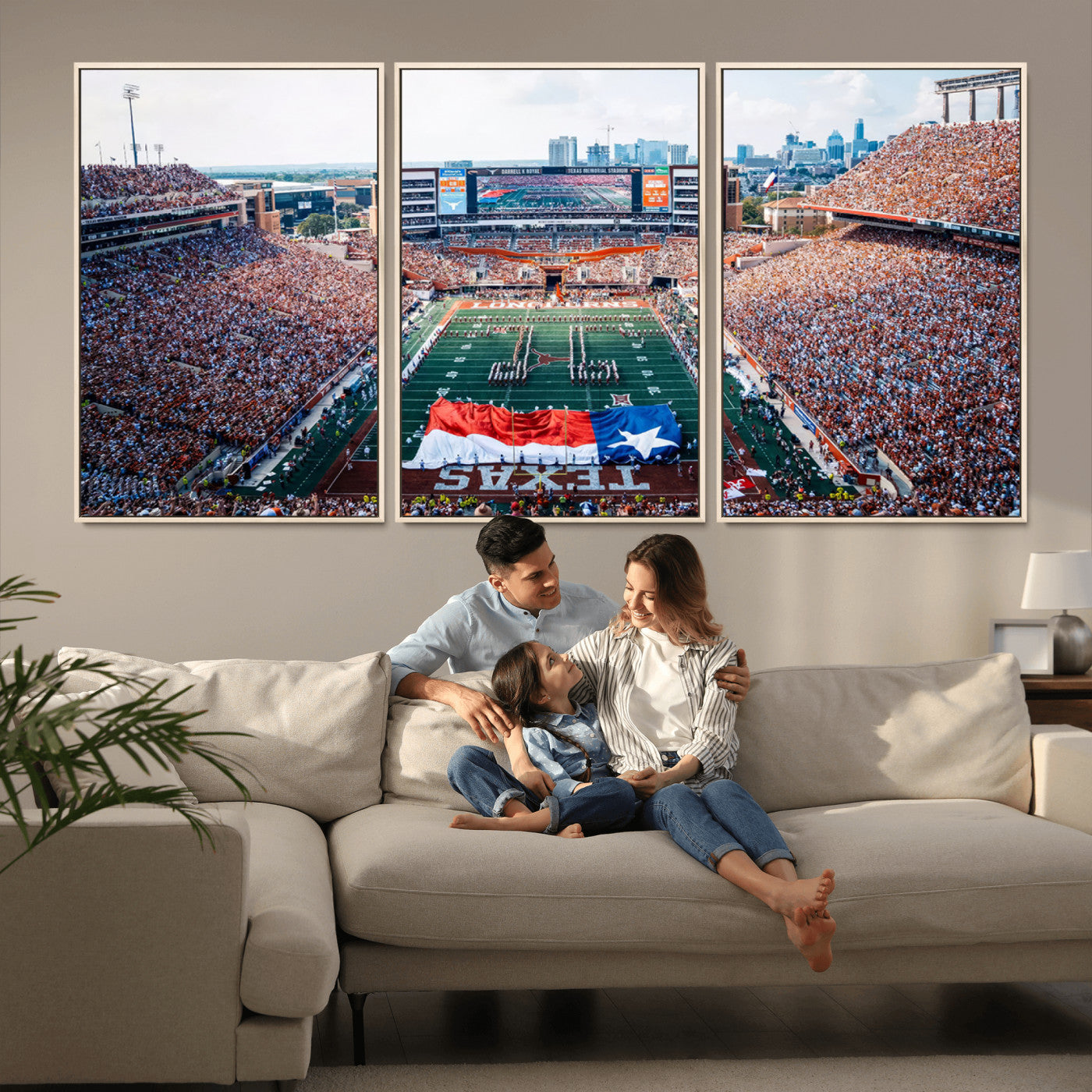 MGV-FC-60X30-3P - University of Texas Longhorns Football Team Canvas Print - Austin Darrell K Royal-Texas Memorial