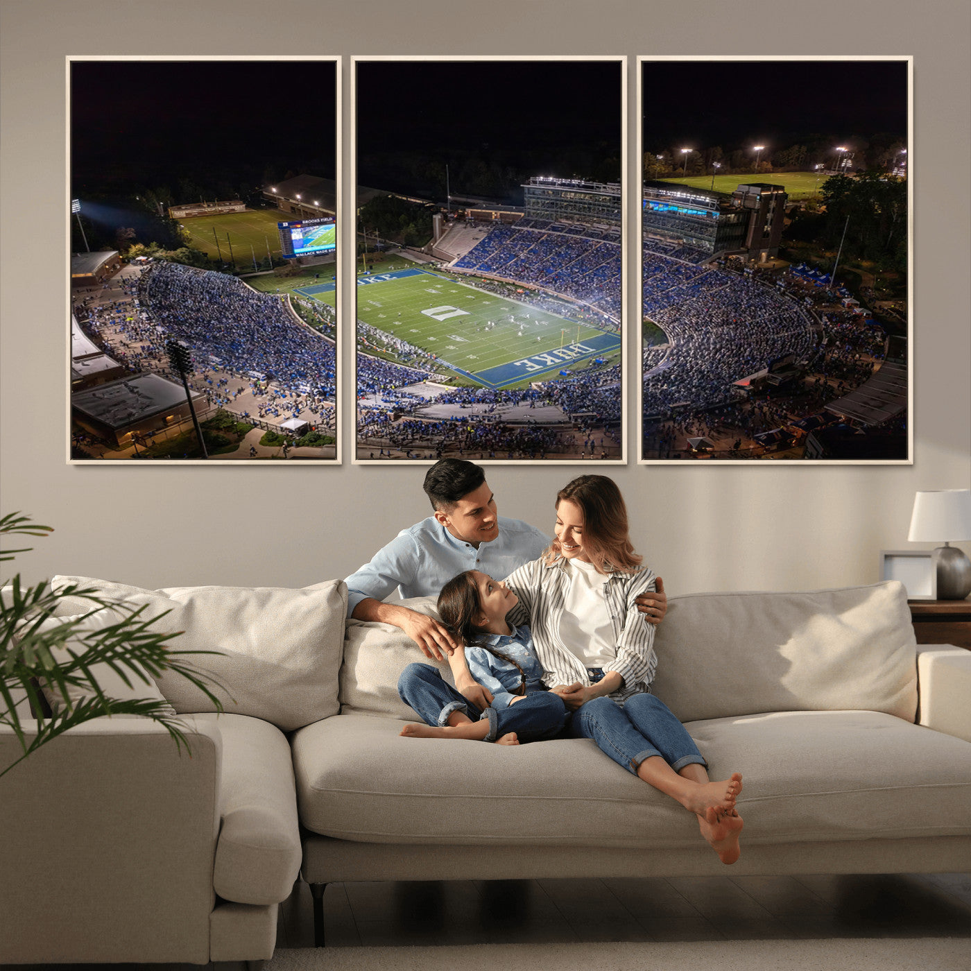 MGV-FC-60X30-3P - Duke University Blue Devils Football Print Canvas - Durham Wallace Wade Stadium Wall Art Canvas