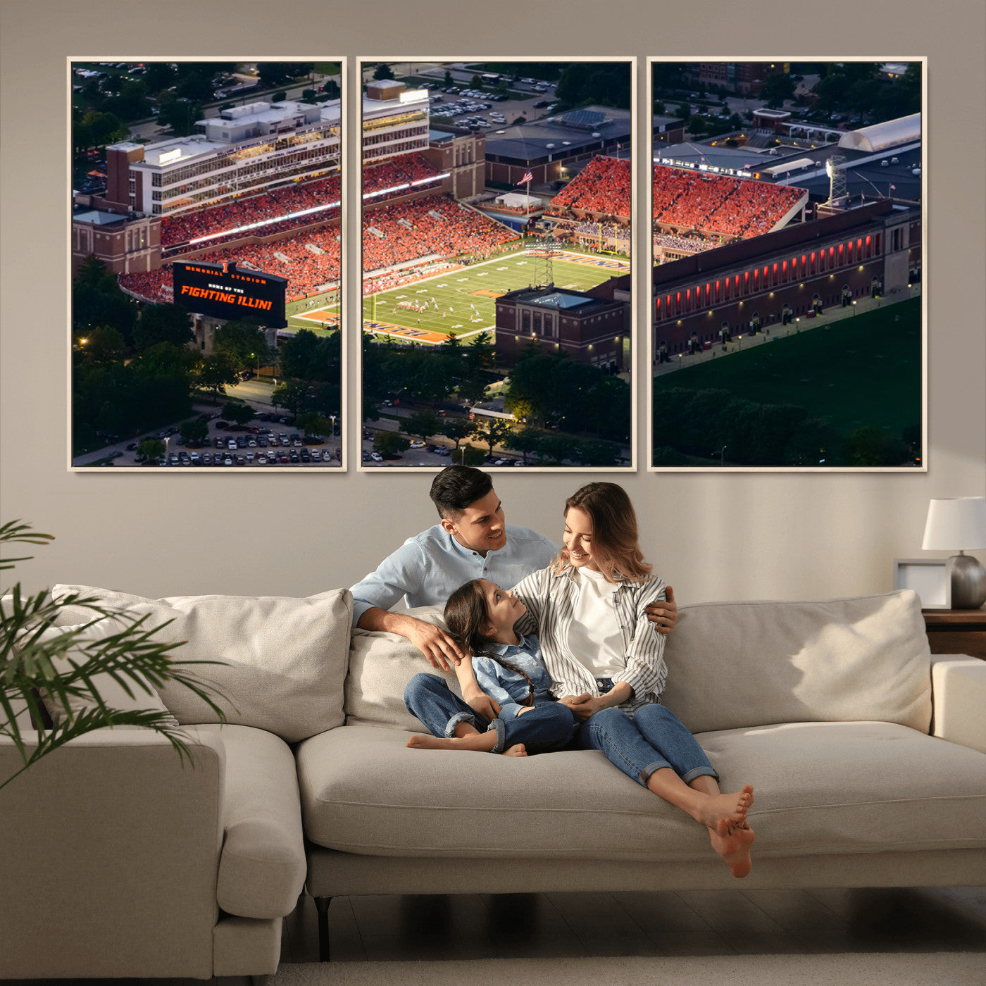 MGV-FC-60X30-3P - University of Illinois Fighting Illini Football Team Print - Champaign Illinois Memorial Stadium