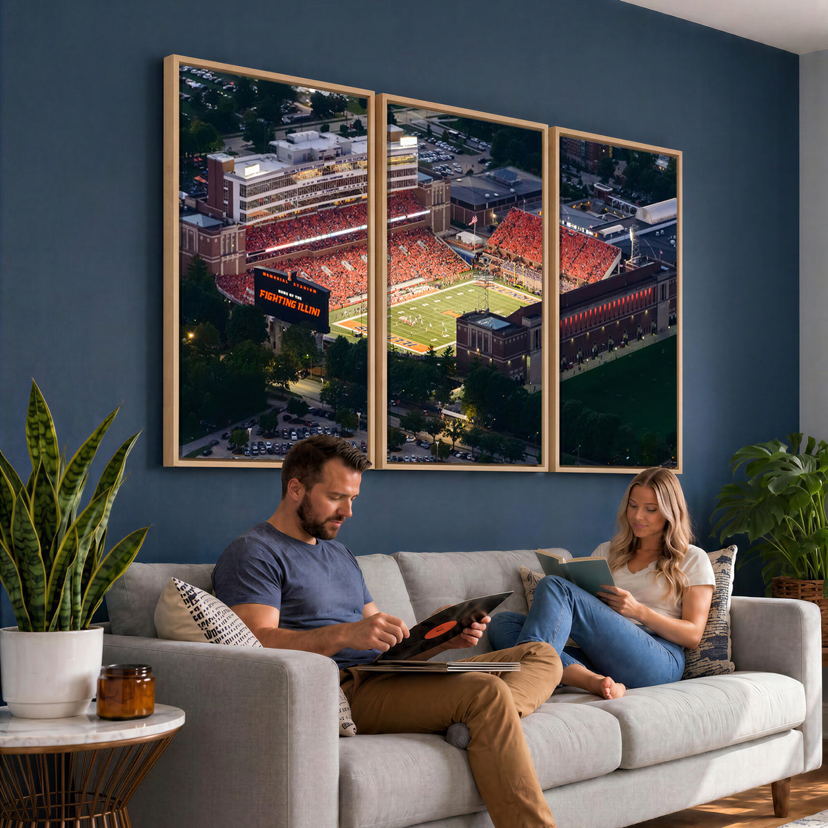 78052-MGV-CV-36X24 - University of Illinois Fighting Illini Football Team Print - Champaign Illinois Memorial Stadium