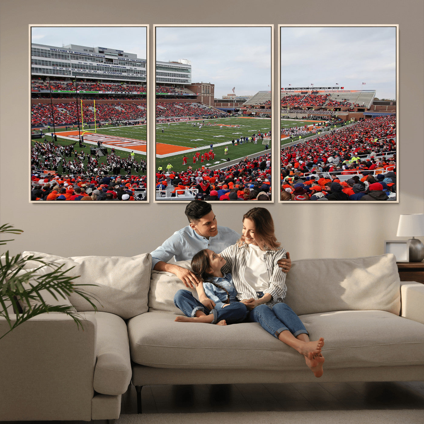 MGV-FC-60X30-3P - University of Illinois Fighting Illini Football Team Print - Champaign Illinois Memorial Stadium