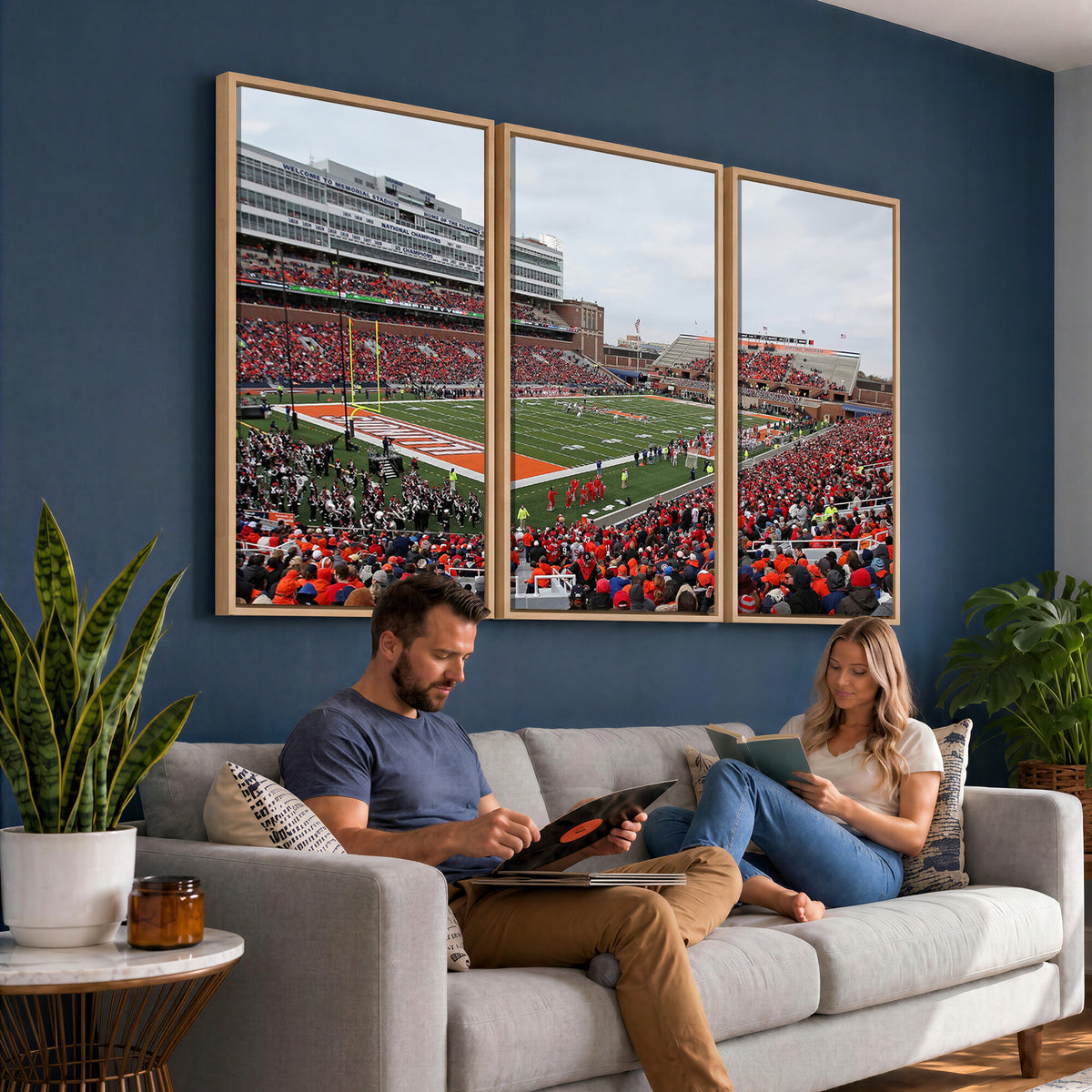 86851-MGV-CV-36X24 - University of Illinois Fighting Illini Football Team Print - Champaign Illinois Memorial Stadium