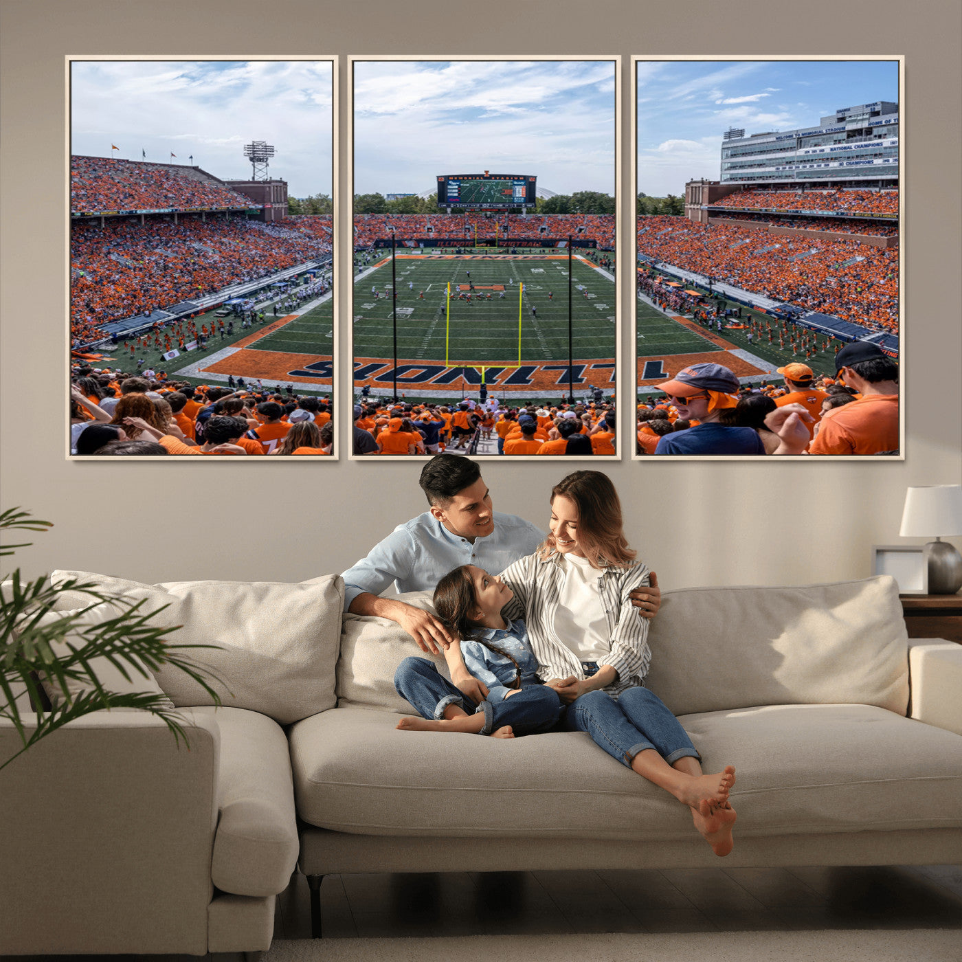 MGV-FC-60X30-3P - University of Illinois Fighting Illini Football Team Print Canvas - Champaign Illinois Memorial