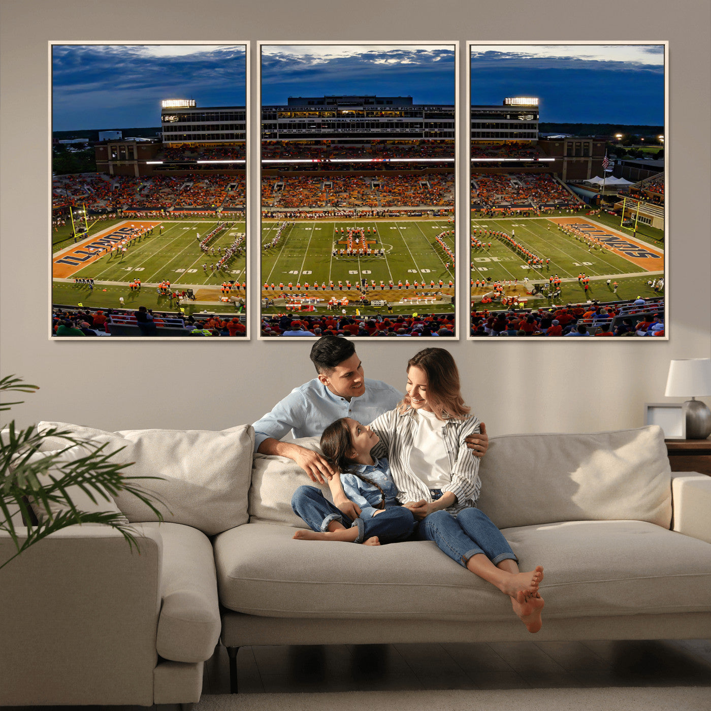 MGV-FC-60X30-3P - University of Illinois Fighting Illini Football Team Print - Champaign Illinois Memorial Stadium