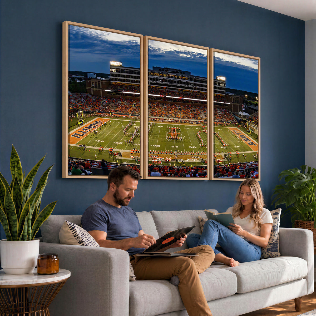44513-MGV-CV-36X24 - University of Illinois Fighting Illini Football Team Print - Champaign Illinois Memorial Stadium