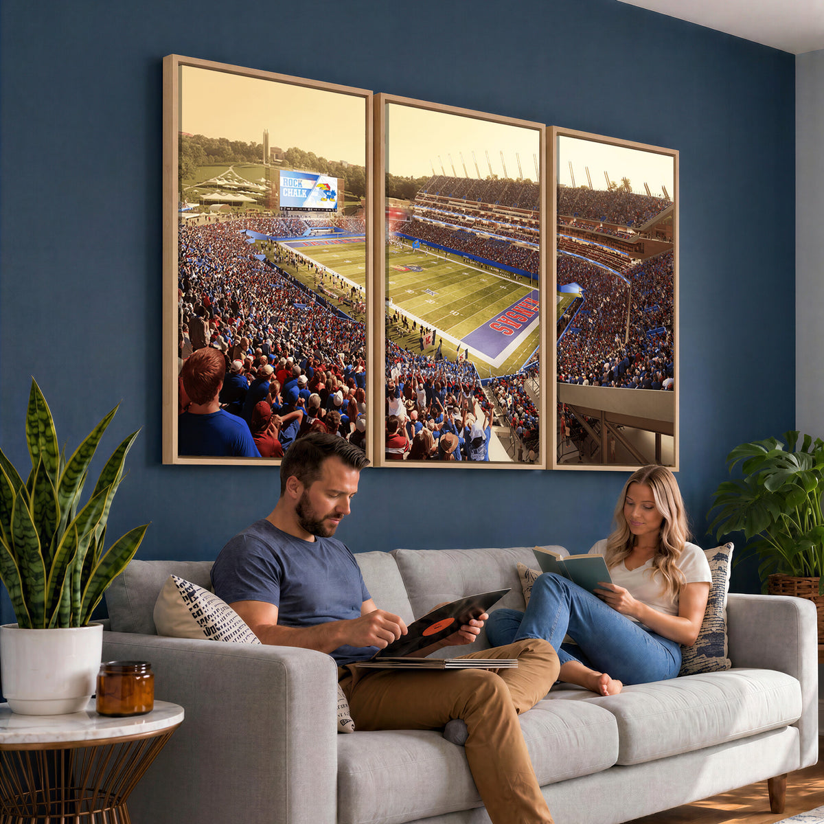 71731-MGV-CV-36X24 - University of Kansas Jayhawks Football Team Print - Lawrence Kansas Memorial Stadium Wall Art Canvas
