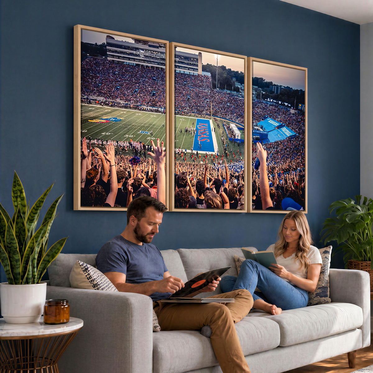 40169-MGV-CV-36X24 - University of Kansas Jayhawks Football Team Art Print - Lawrence Kansas Memorial Stadium Wall Art