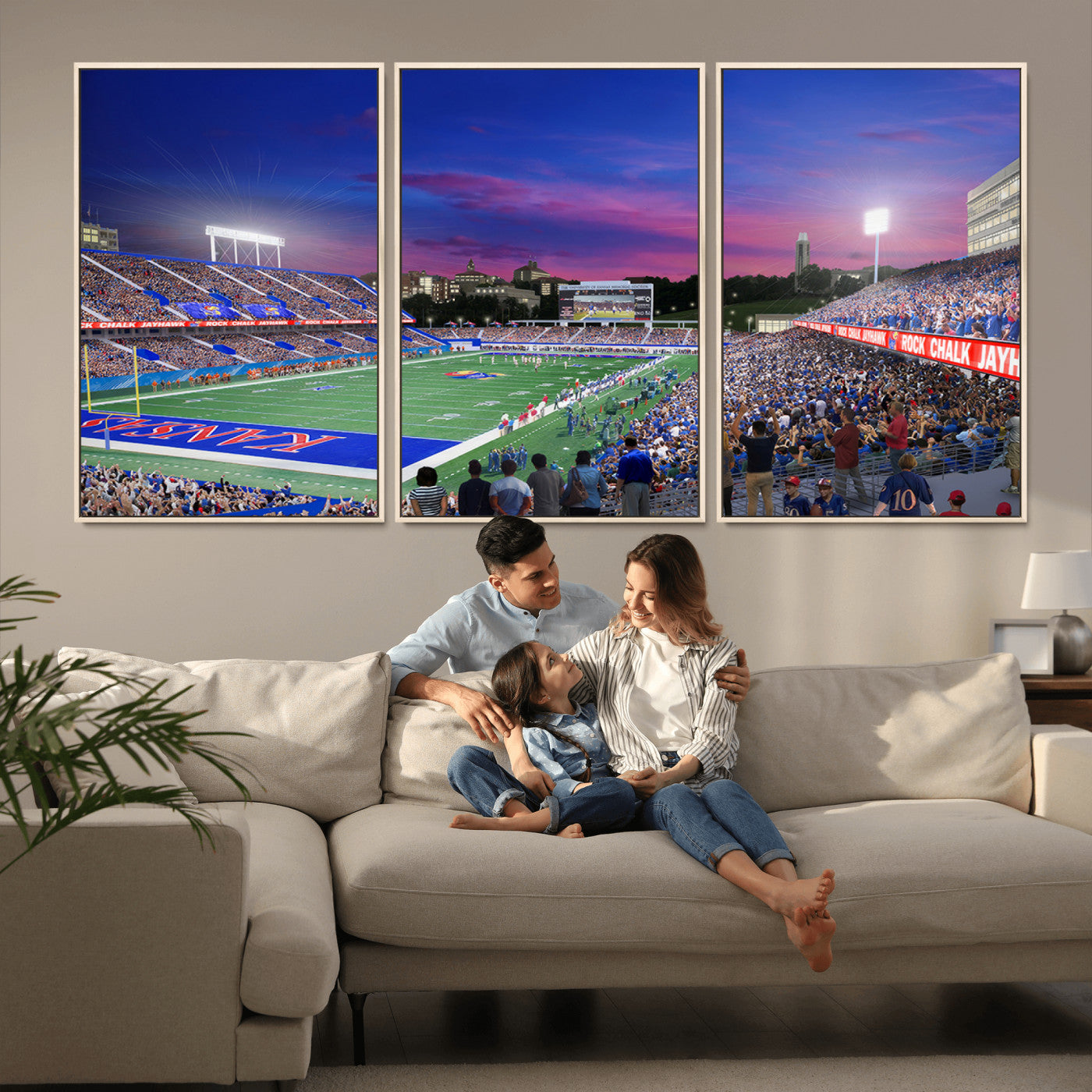 MGV-FC-60X30-3P - University of Kansas Jayhawks Football Team Print Canvas- Lawrence Kansas Memorial Stadium Wall Art