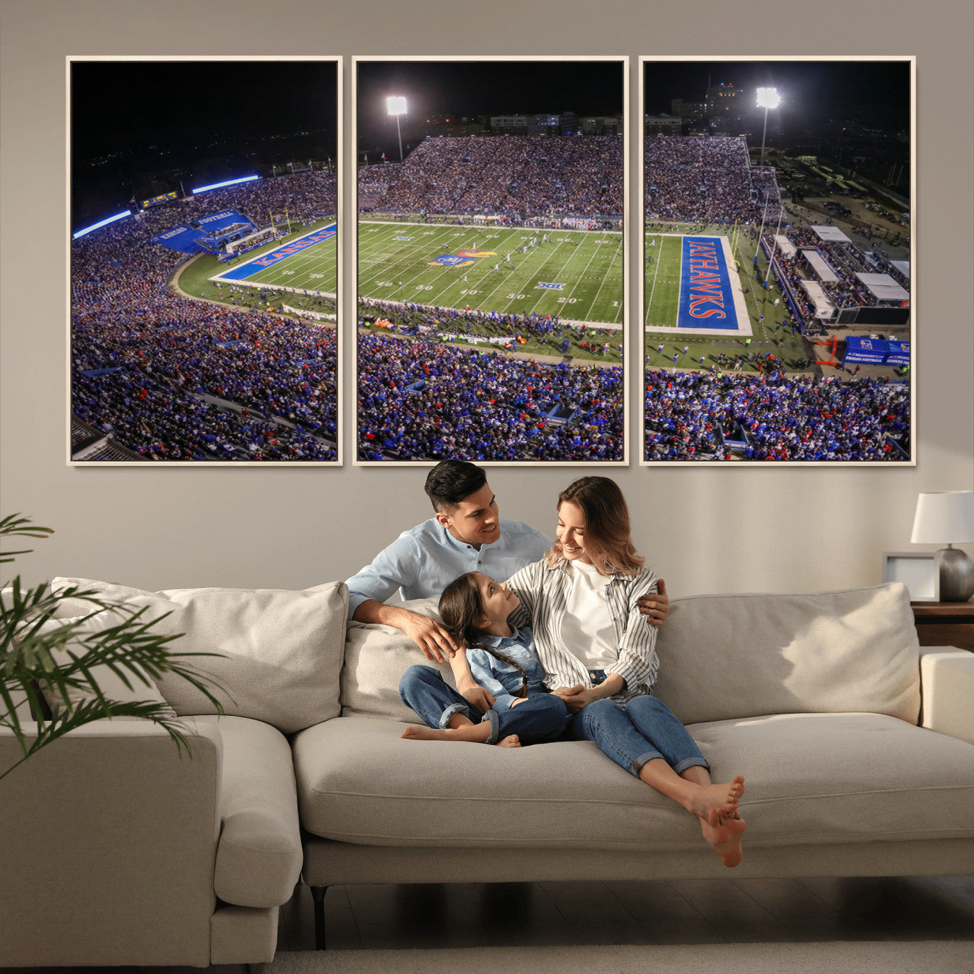 MGV-FC-60X30-3P - University of Kansas Jayhawks Football Team Print - Lawrence Kansas Memorial Stadium Wall Art Canvas