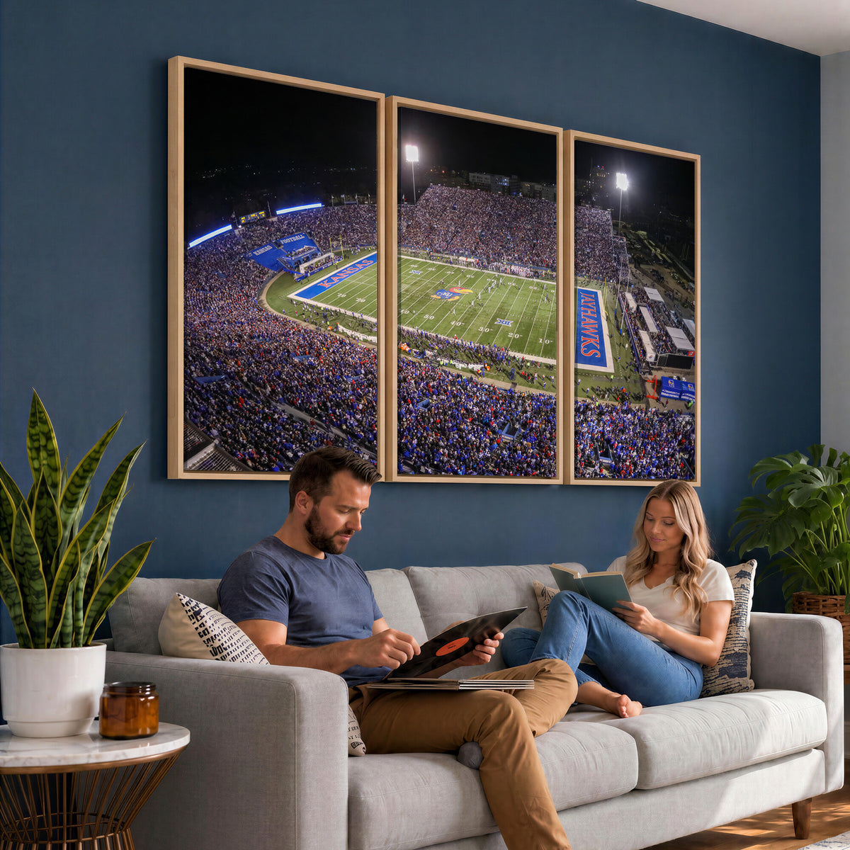 69760-MGV-CV-36X24 - University of Kansas Jayhawks Football Team Print - Lawrence Kansas Memorial Stadium Wall Art Canvas