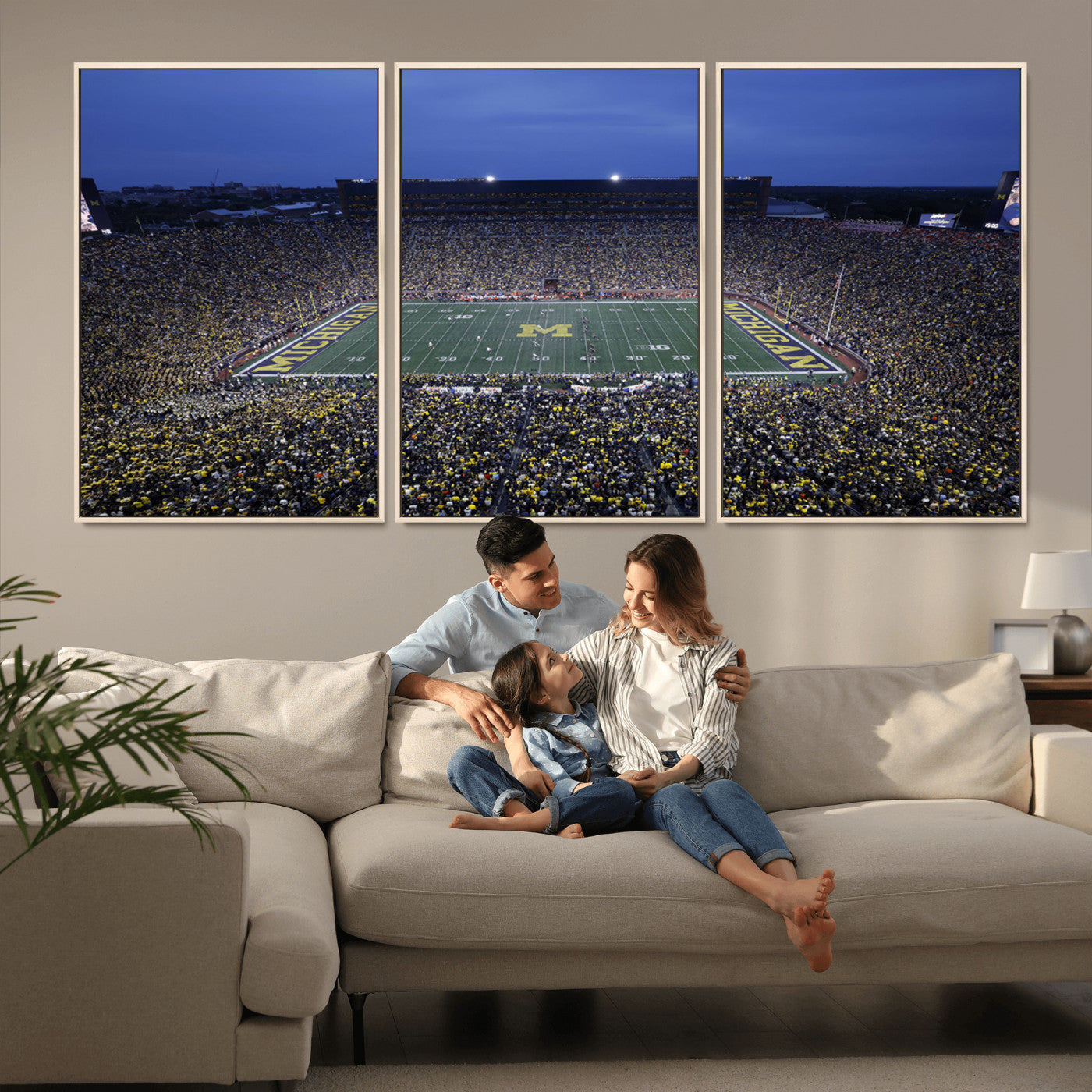 MGV-FC-60X30-3P - University of Michigan Wolverines Football Team Print - Ann Arbor Michigan Stadium Wall Art Canvas