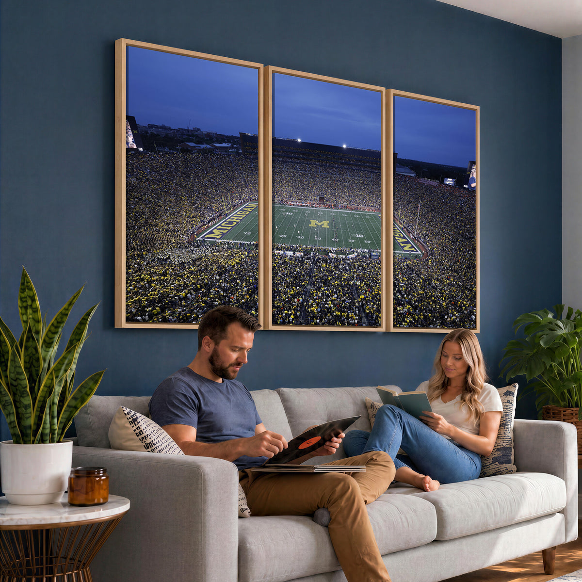 34202-MGV-CV-36X24 - University of Michigan Wolverines Football Team Print - Ann Arbor Michigan Stadium Wall Art Canvas