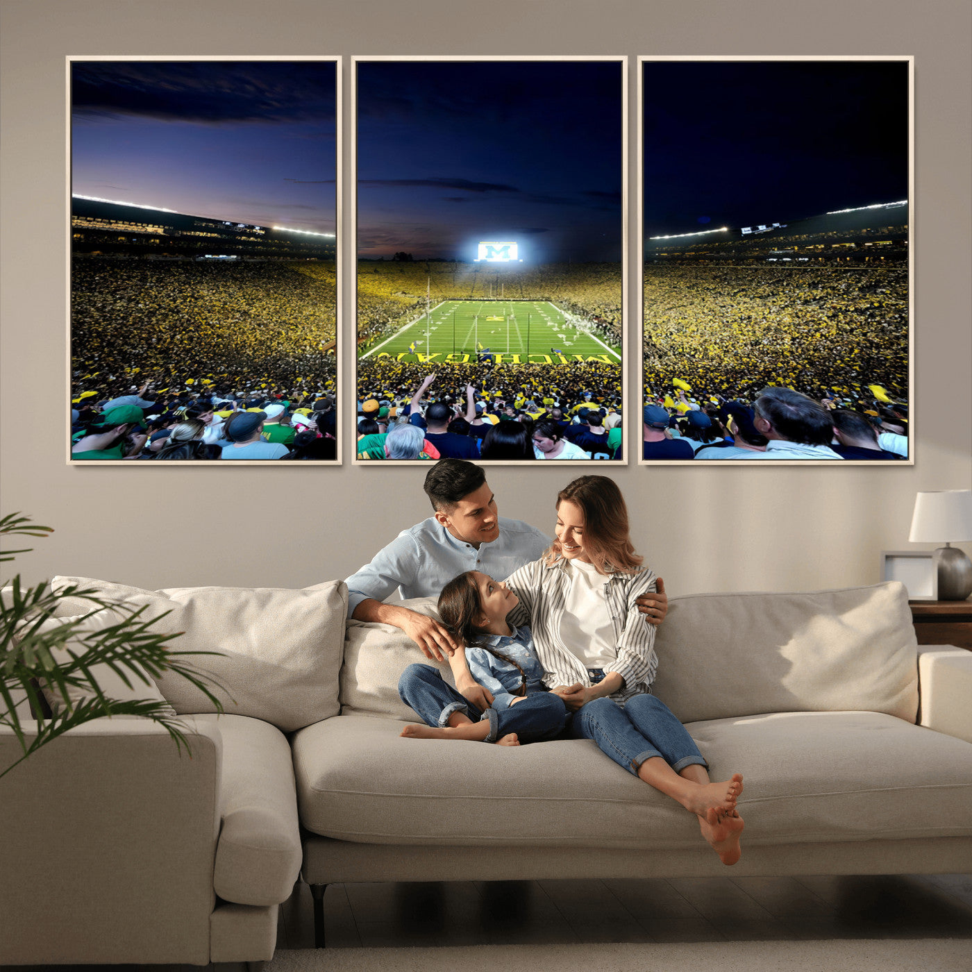 MGV-FC-60X30-3P - University of Michigan Wolverines Football Team Print - Ann Arbor Michigan Stadium Canvas Print