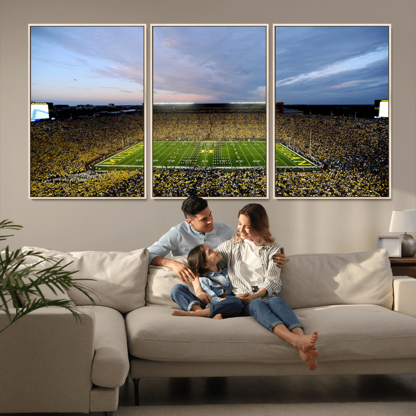 MGV-FC-60X30-3P - University of Michigan Wolverines Football Team Print - Ann Arbor Michigan Stadium Wall Art Canvas