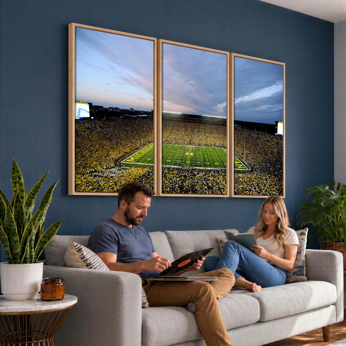 82641-MGV-CV-36X24 - University of Michigan Wolverines Football Team Print - Ann Arbor Michigan Stadium Wall Art Canvas