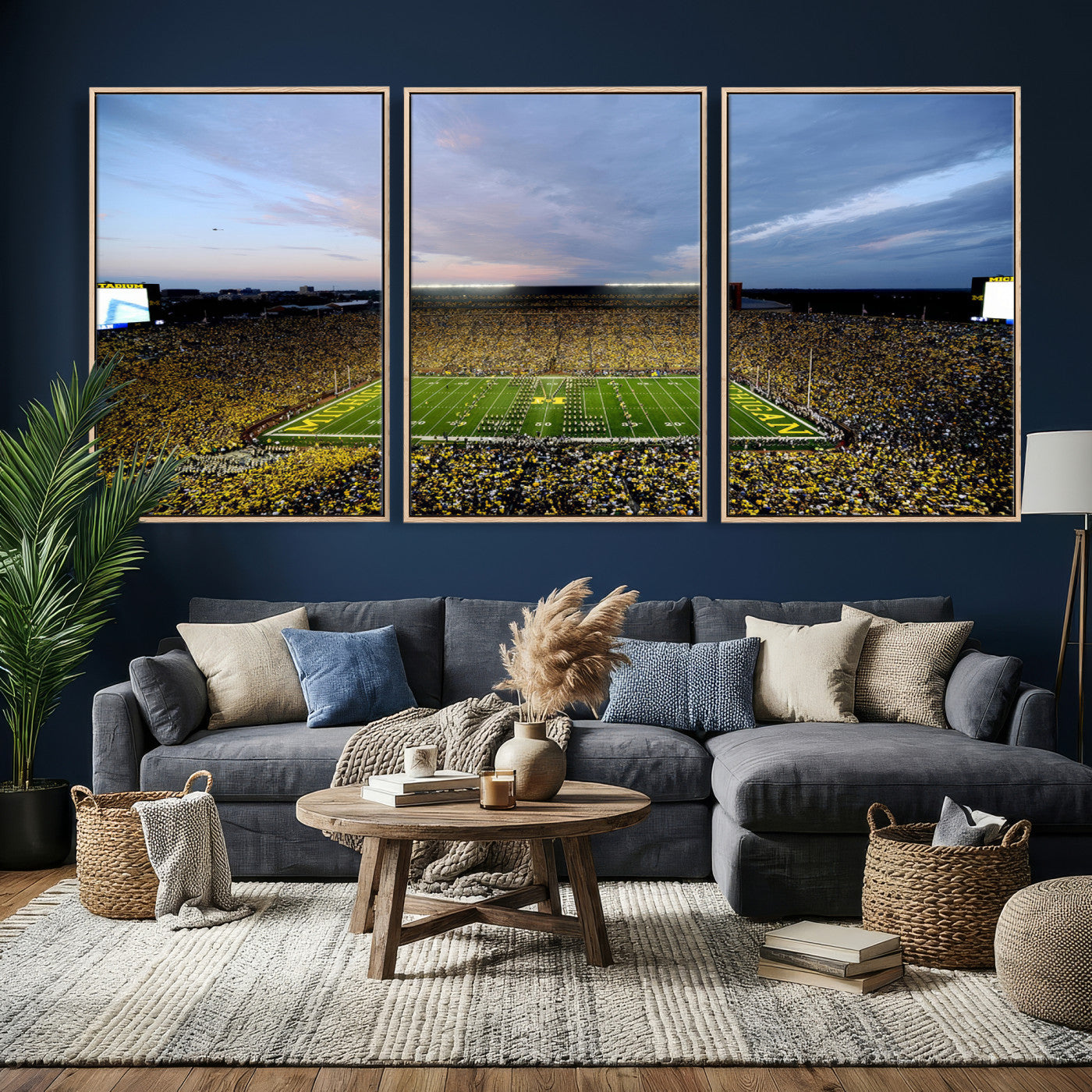 82641-MGV-CV-36X24 - Michigan Stadium Wall Art Canvas Print, Vibrant Game Day Crowd and Sunset Sky Football Field Artwork for Home, Office