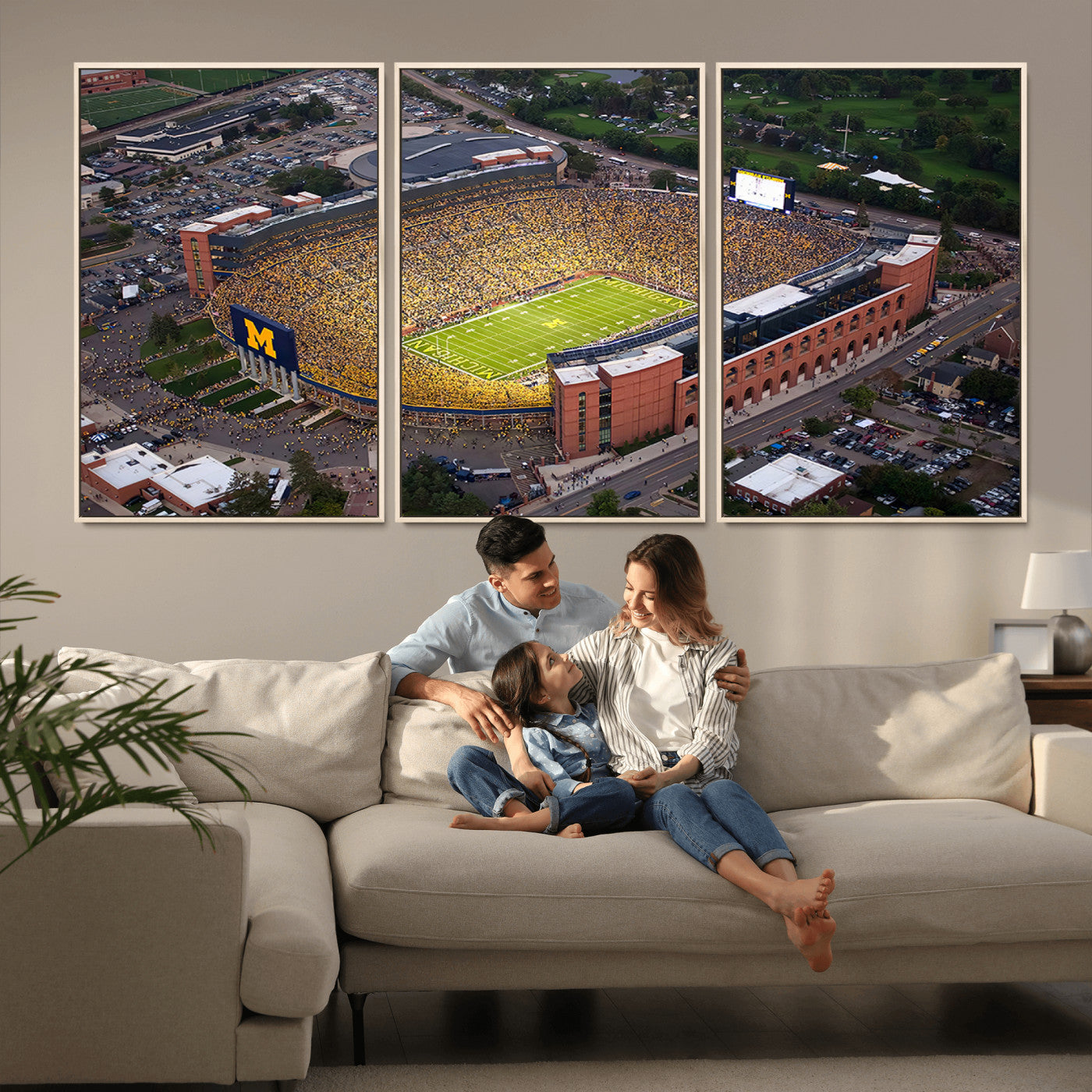 MGV-FC-60X30-3P - University of Michigan Wolverines Football Team Print - Ann Arbor Michigan Stadium Wall Art Canvas
