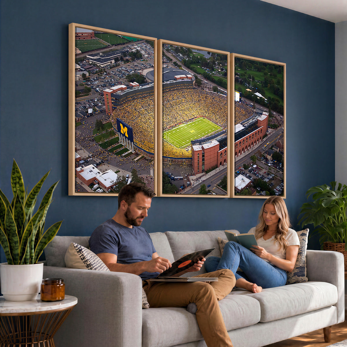 95248-MGV-CV-36X24 - University of Michigan Wolverines Football Team Print - Ann Arbor Michigan Stadium Wall Art Canvas
