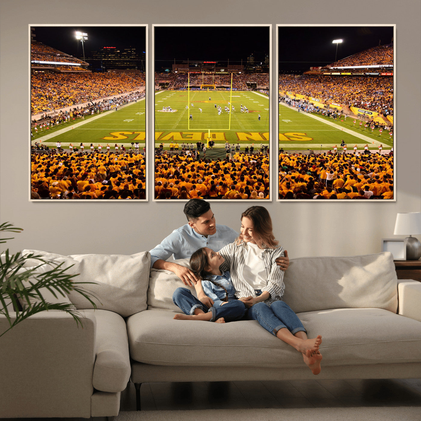 MGV-FC-60X30-3P - ASU Sun Devils Football Team Print - Phoenix Mountain America Stadium Wall Art Canvas Print