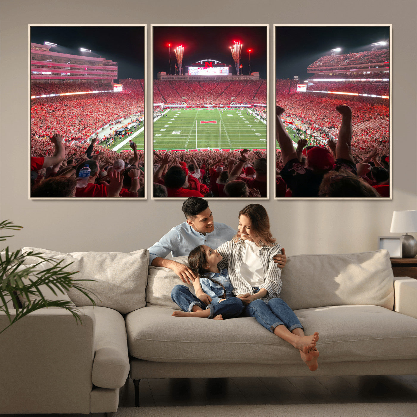 MGV-FC-60X30-3P - University of Nebraska Cornhuskers Football Team Print - Lincoln Memorial Stadium Wall Art Canvas