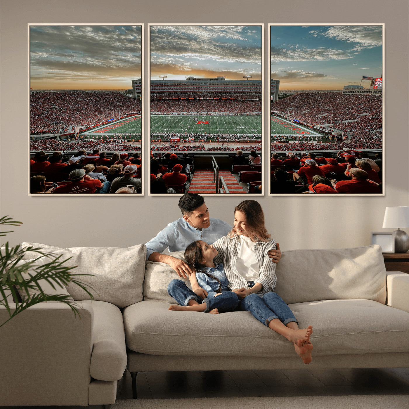 MGV-FC-60X30-3P - University of Nebraska Cornhuskers Football Team Print - Lincoln Memorial Stadium Art Canvas Print