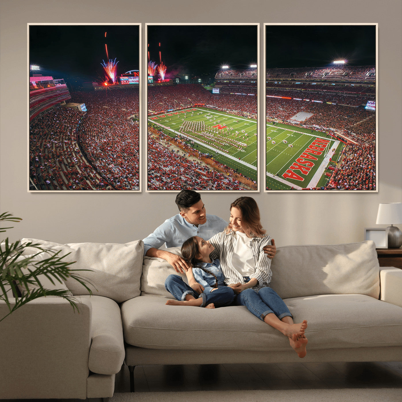 MGV-FC-60X30-3P - University of Nebraska Cornhuskers Football Team Print - Lincoln Memorial Stadium Wall Art Canvas