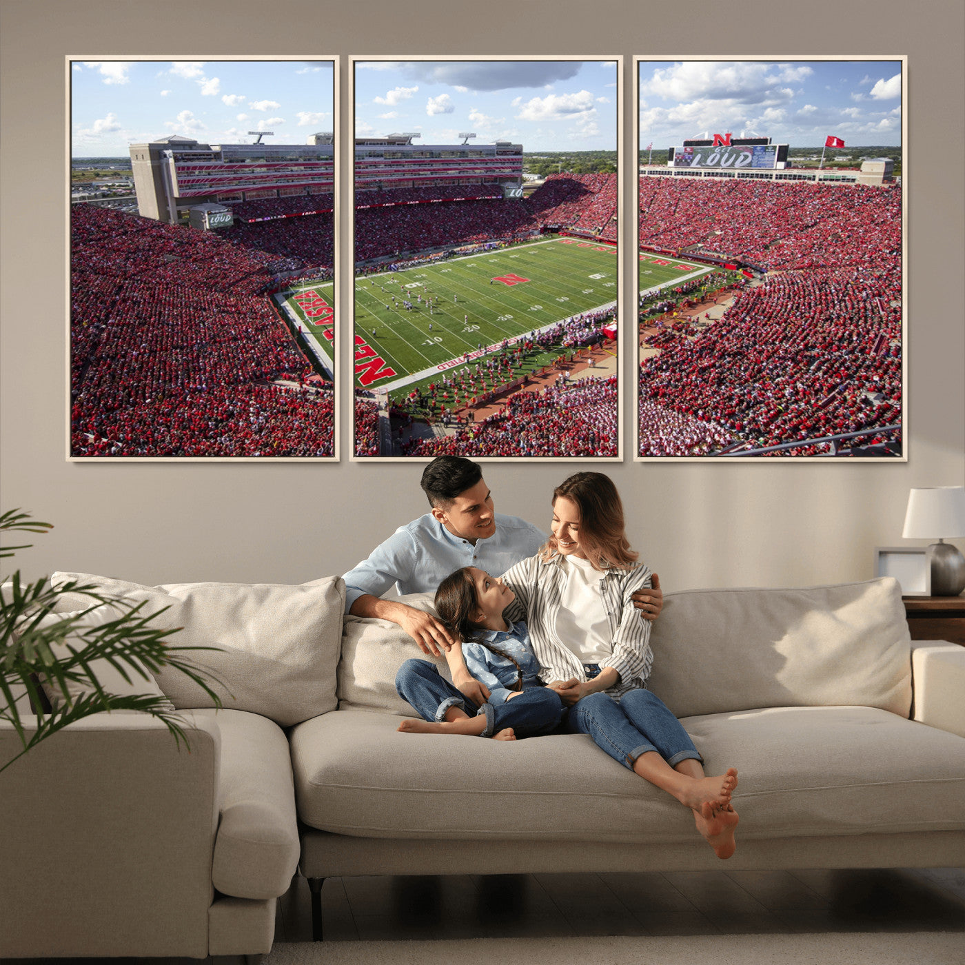 MGV-FC-60X30-3P - University of Nebraska Cornhuskers Football Team Print - Lincoln Memorial Stadium Wall Art Canvas