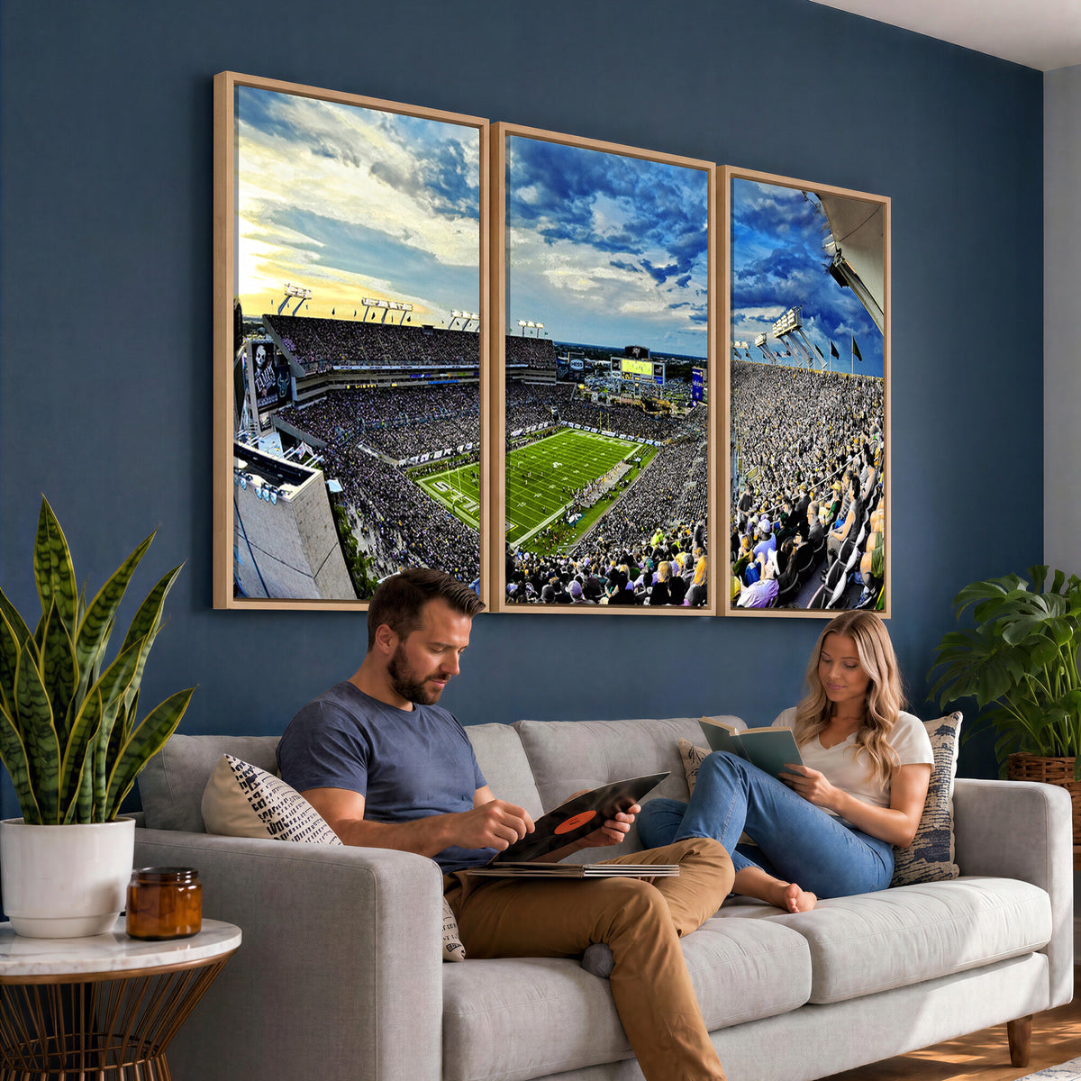 23788-MGV-CV-36X24 - Framed USF Bulls Football Team Print - Tampa Raymond James Stadium Wall Art Canvas Print