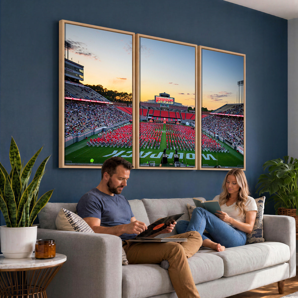 35266-MGV-CV-36X24 - NC State Wolfpack Football Team Print Wall Art - Raleigh Carter-Finley Stadium Wall Art Canvas Print