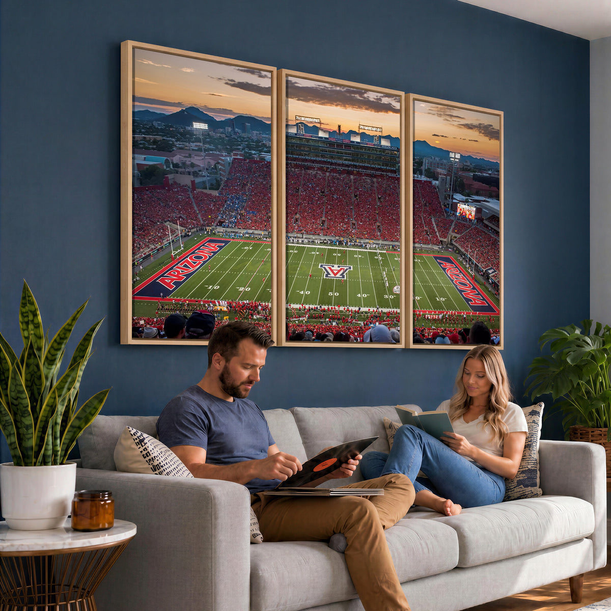 99722-MGV-CV-36X24 - Framed Arizona Wildcats Football Team Print - Tucson Arizona Stadium Wall Art Canvas Print