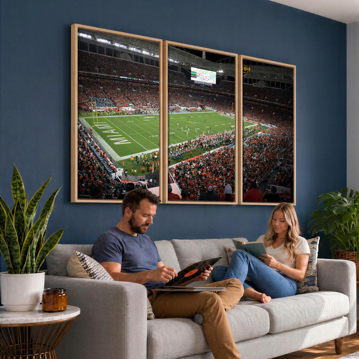33698-PAN-FL-20X10 - Miami Hurricanes Football Team Print Canvas- Miami Hard Rock Stadium Wall Art Canvas Print