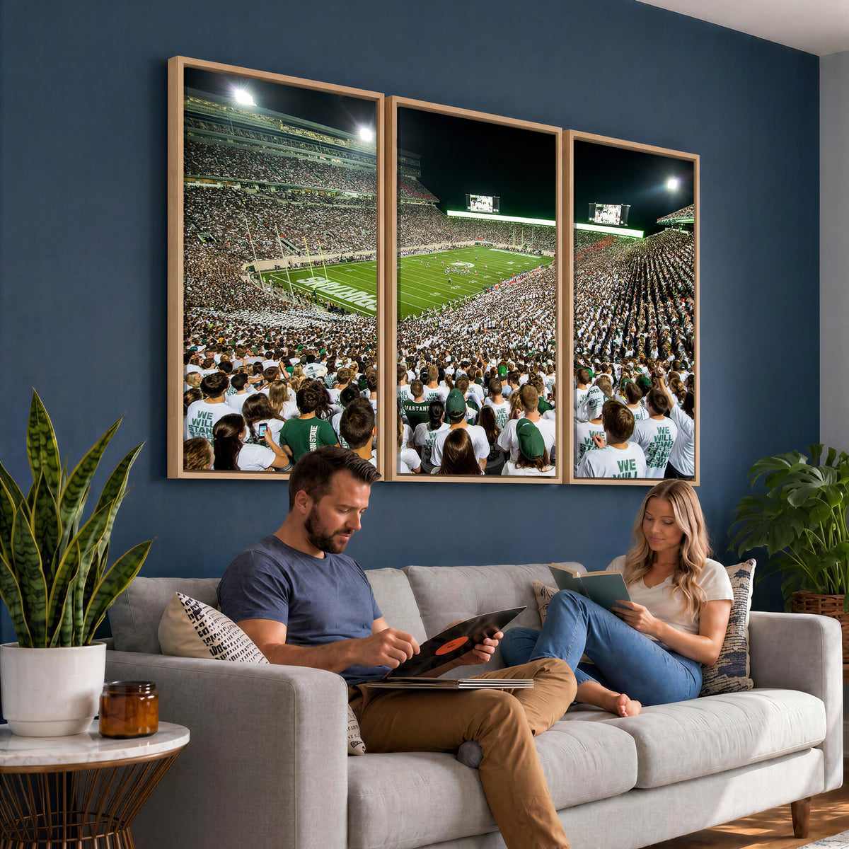 30457-PAN-FL-20X10 - Michigan State Spartans Football Canvas Print - East Lansing Spartan Stadium Wall Art Canvas Print