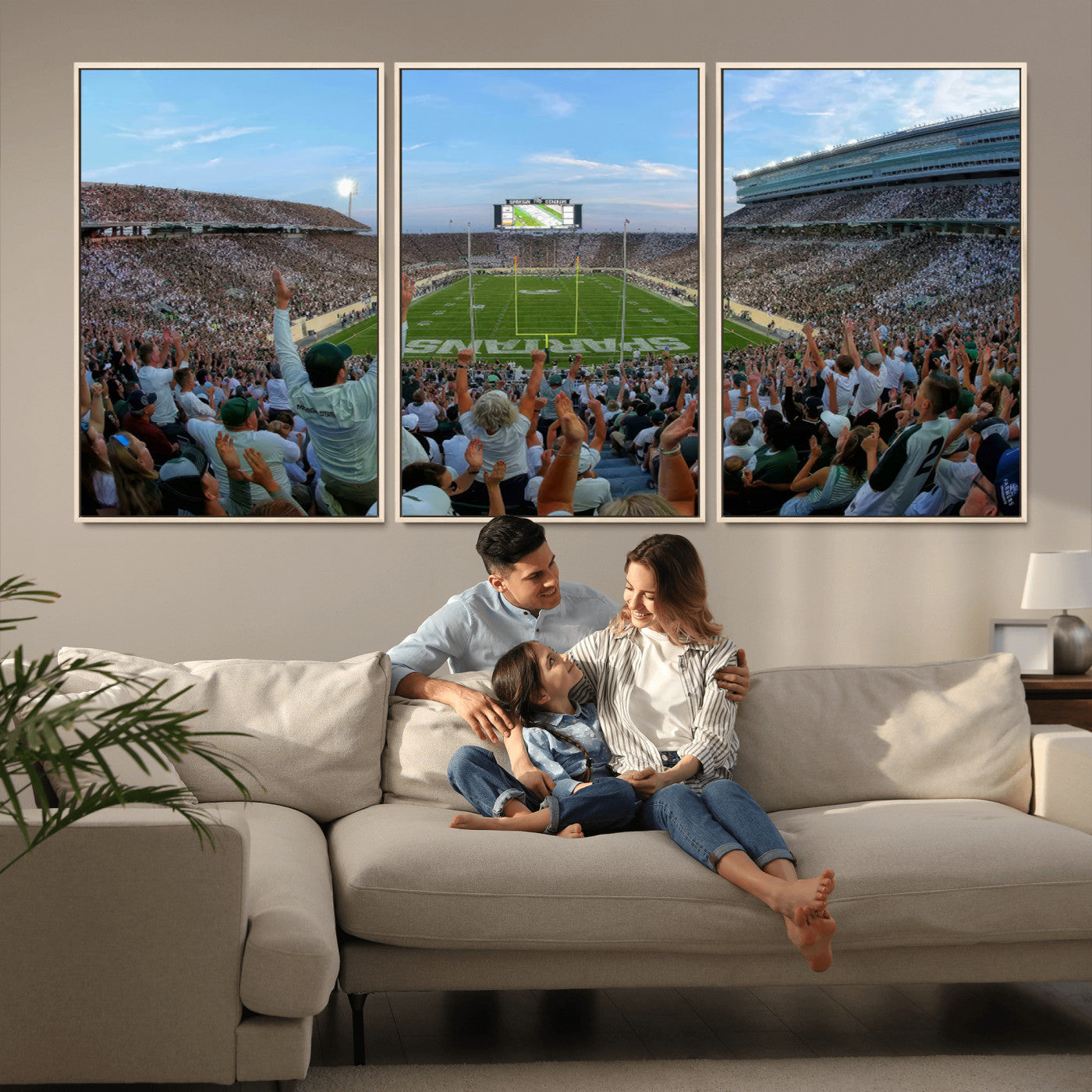 MGV-FC-60X30-3P - Michigan State Spartans Football Team Print - East Lansing Spartan Stadium Wall Art Canvas Print