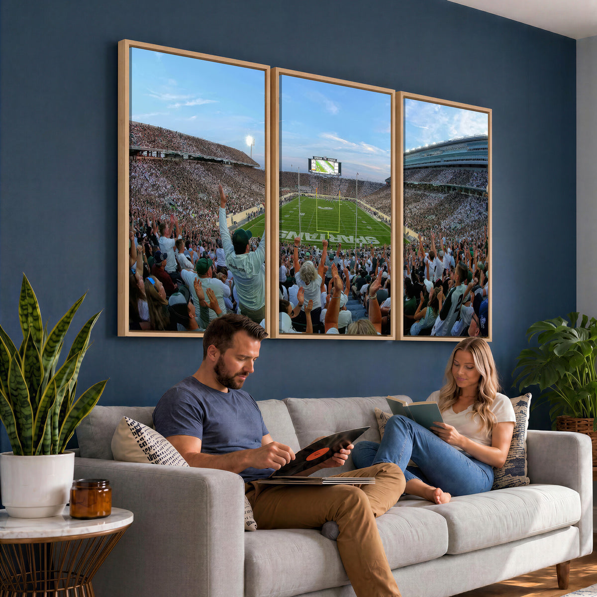 73105-PAN-FL-20X10 - Michigan State Spartans Football Team Art Print - East Lansing Spartan Stadium Wall Art Canvas Print