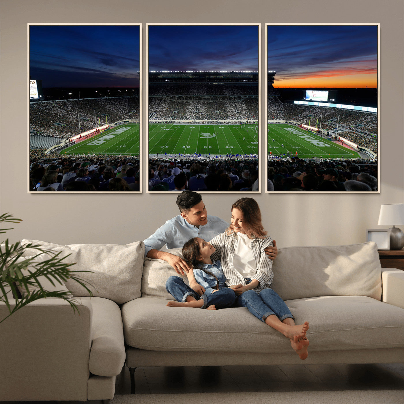 MGV-FC-60X30-3P - Michigan State Spartans Football Team Print - East Lansing Spartan Stadium Canvas Print