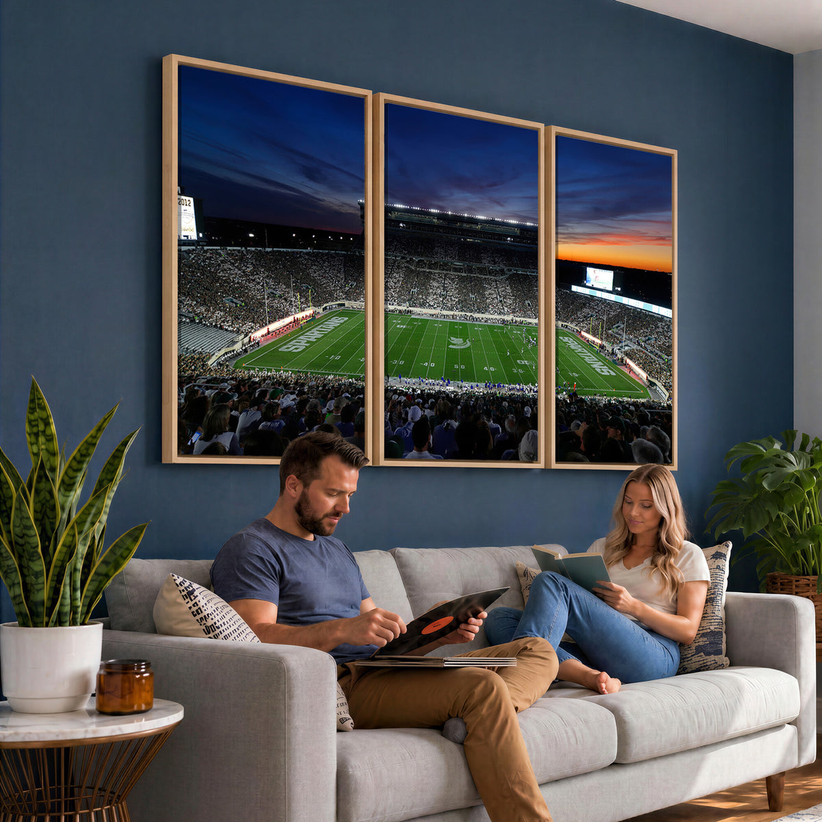 49074-PAN-FL-20X10 - Michigan State Spartans Football Team Print - East Lansing Spartan Stadium Canvas Print