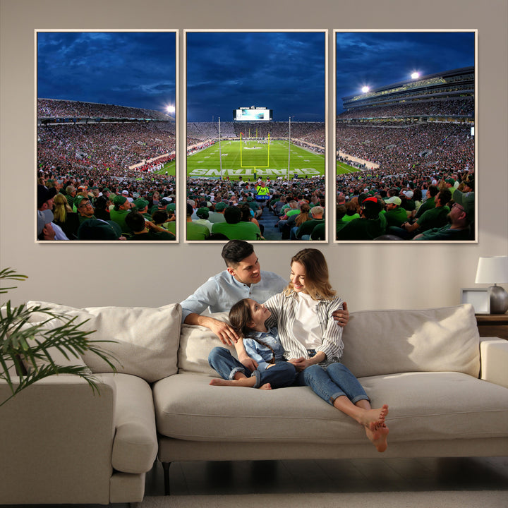 Michigan State Spartans Football Team Print - East Lansing Spartan Stadium Wall Art Canvas Print