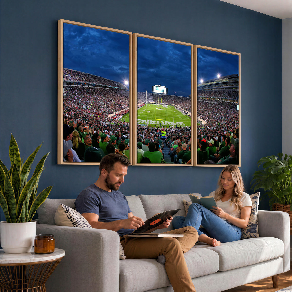 35248-PAN-FL-20X10 - Michigan State Spartans Football Team Print - East Lansing Spartan Stadium Wall Art Canvas Print