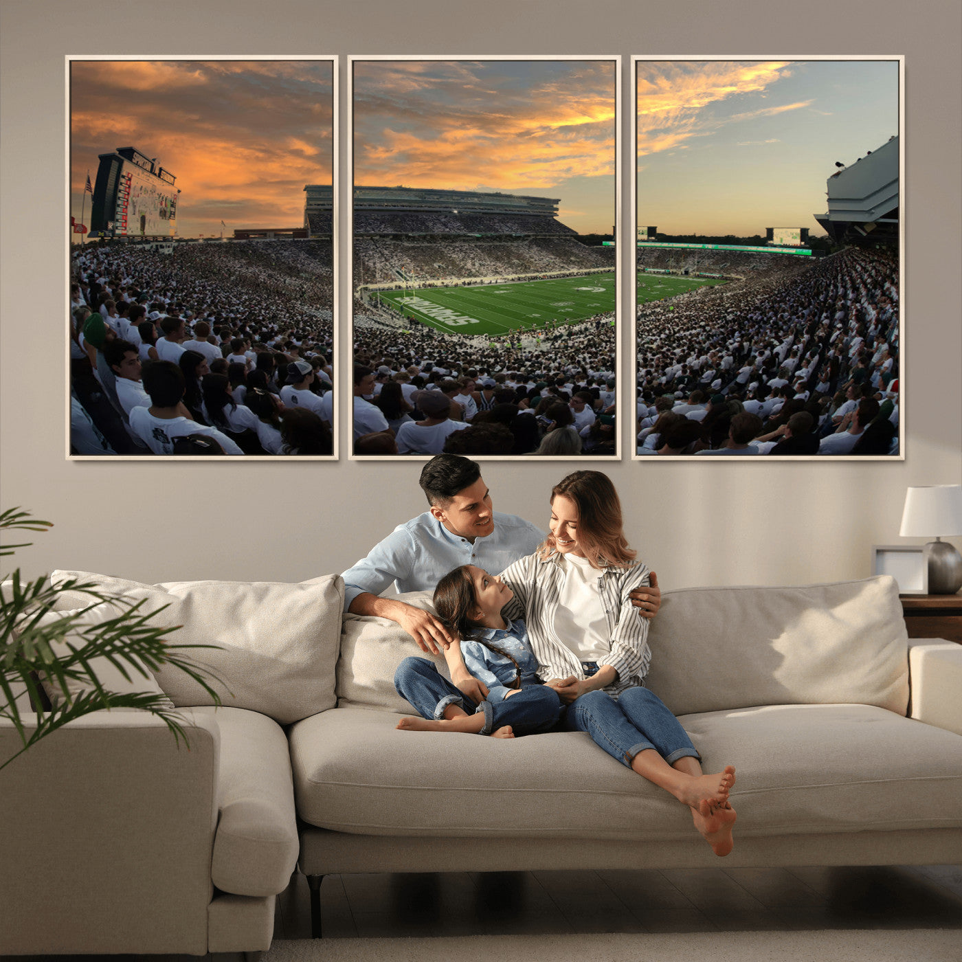 MGV-FC-60X30-3P - Michigan State Spartans Football Team Print - East Lansing Spartan Stadium Wall Art Canvas Print