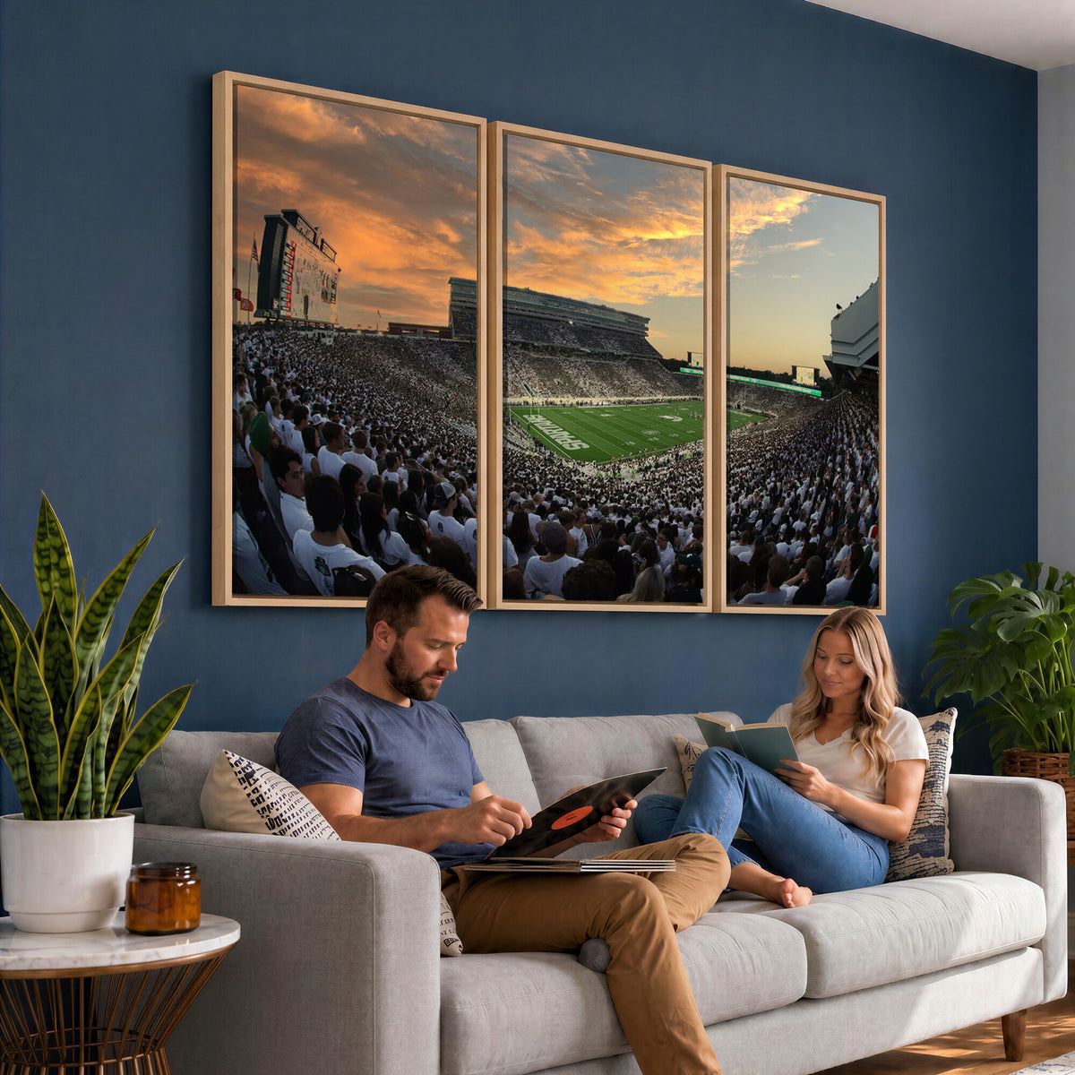 99155-PAN-FL-20X10 - Michigan State Spartans Football Team Print - East Lansing Spartan Stadium Wall Art Canvas Print