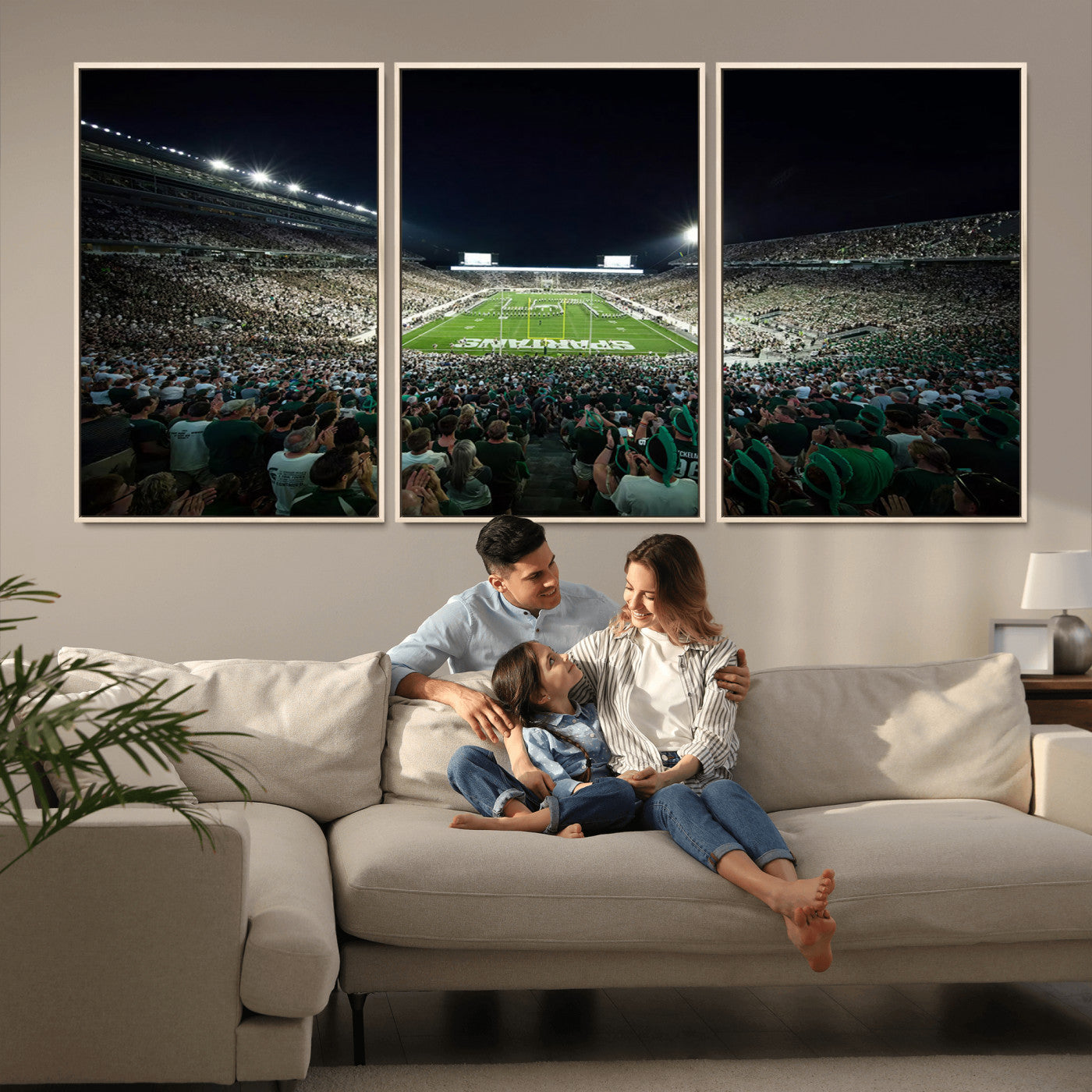 MGV-FC-60X30-3P - Framed Michigan State Spartans Football Team Print - East Lansing Spartan Stadium Wall Art Canvas