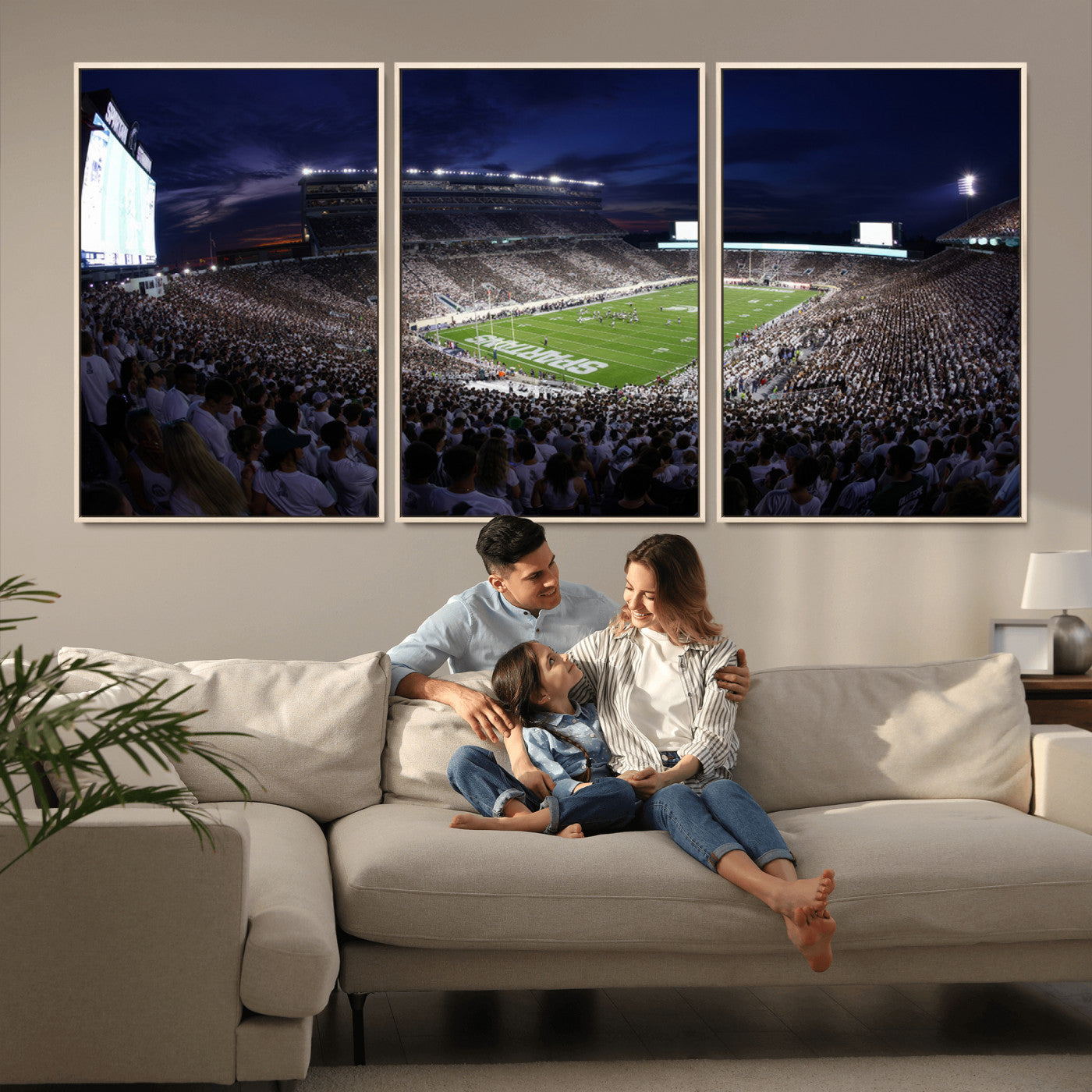 MGV-FC-60X30-3P - Michigan State Spartans Canvas, Framed Football Team Print - East Lansing Spartan Stadium Wall Art