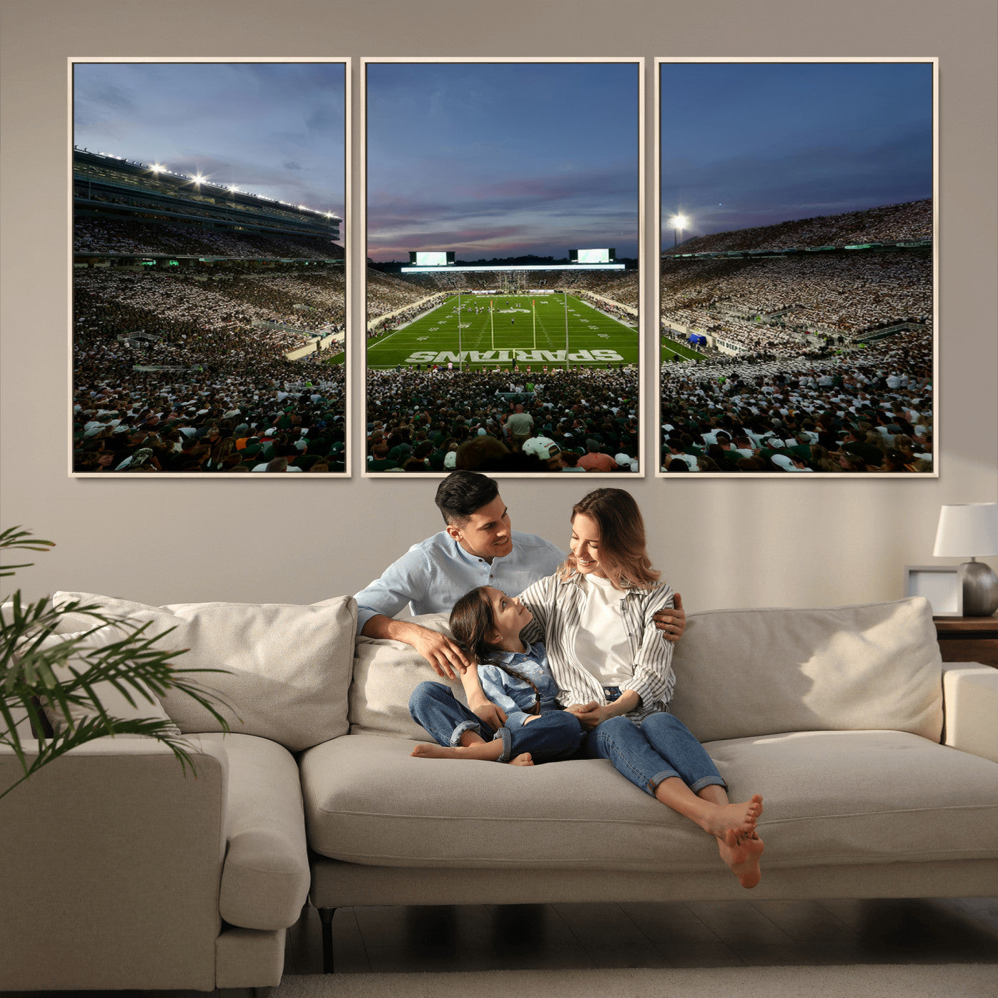 MGV-FC-60X30-3P - Michigan State Spartans Football Team Print - East Lansing Spartan Stadium Canvas Print