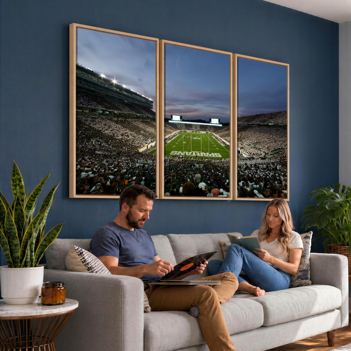90831-PAN-FL-20X10 - Michigan State Spartans Football Team Print - East Lansing Spartan Stadium Canvas Print