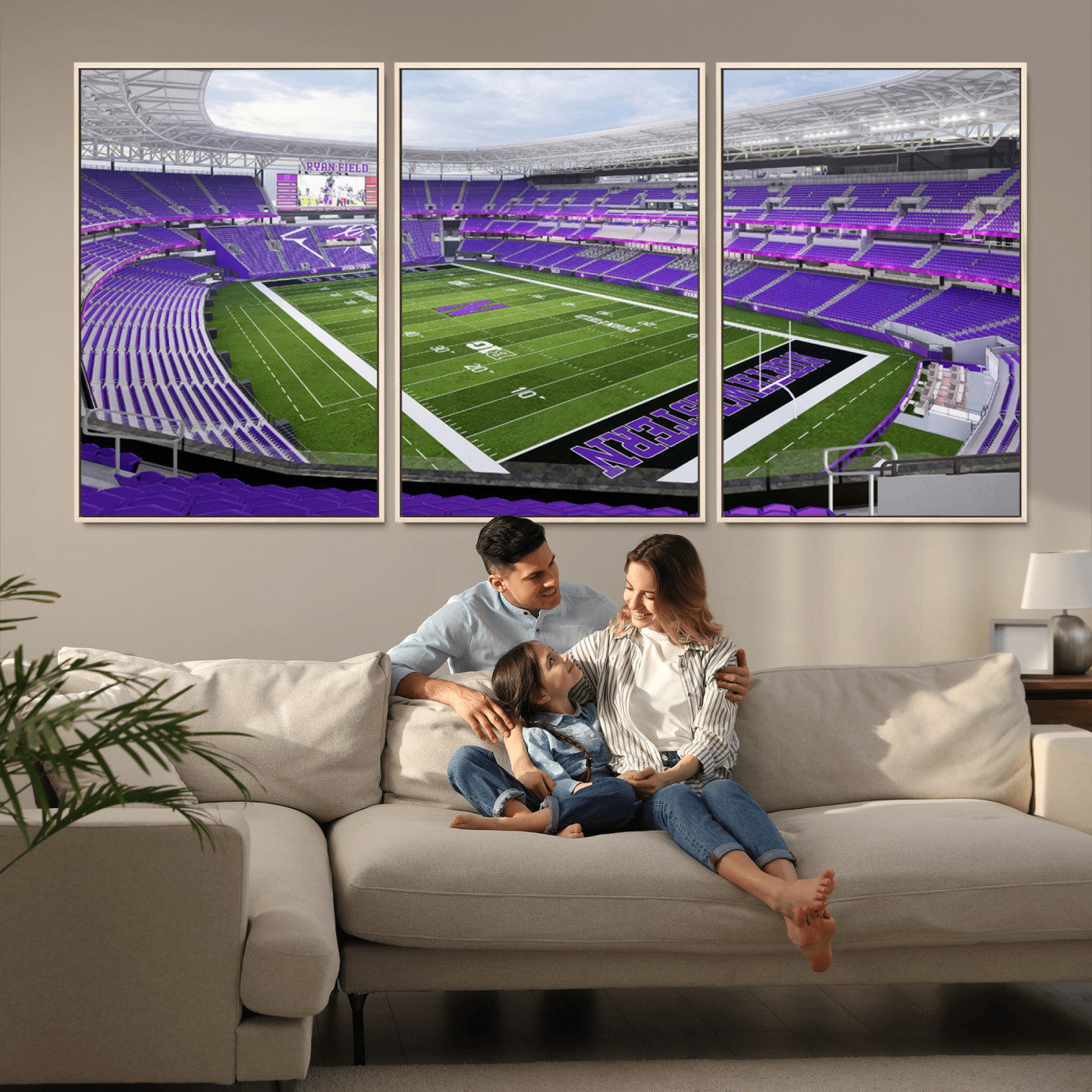 MGV-FC-60X30-3P - Northwestern University Wildcats Football Team Print - Evanston Ryan Field Wall Art Canvas Print