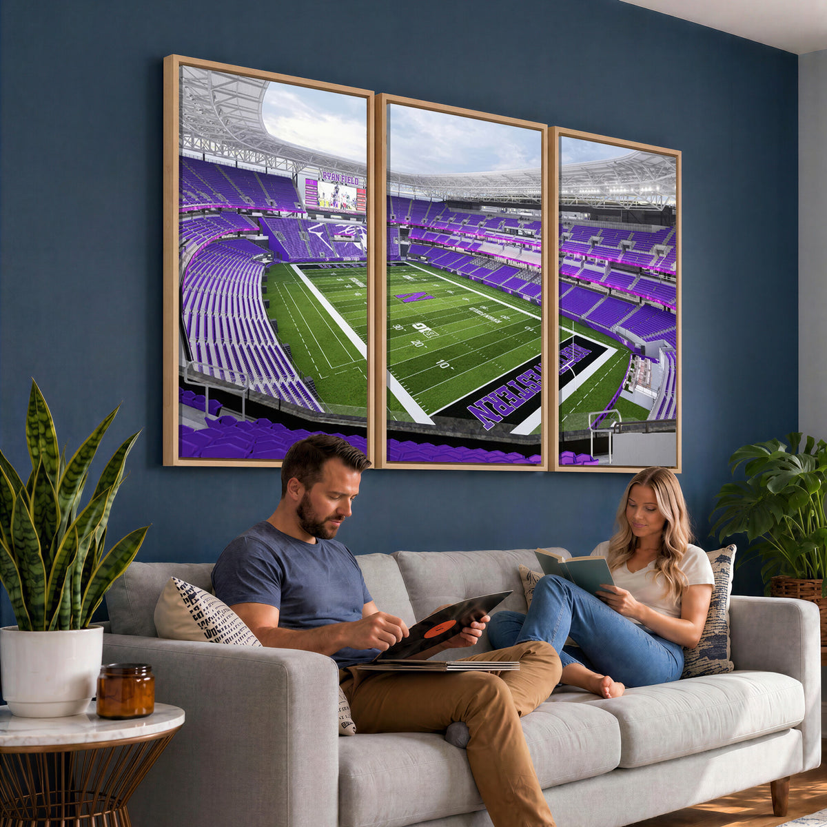 49190-MGV-CV-36X24 - Northwestern University Wildcats Football Team Print - Evanston Ryan Field Wall Art Canvas Print