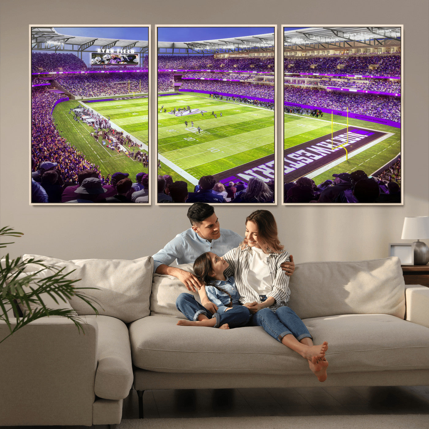 MGV-FC-60X30-3P - Northwestern University Wildcats Football Team Print - Evanston Ryan Field Wall Art Canvas Print