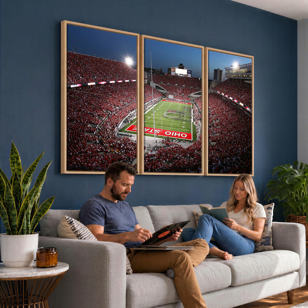 98743-PAN-FL-20X10 - Ohio State University Buckeyes Football Team Print - Columbus Ohio Stadium Wall Art Canvas Print