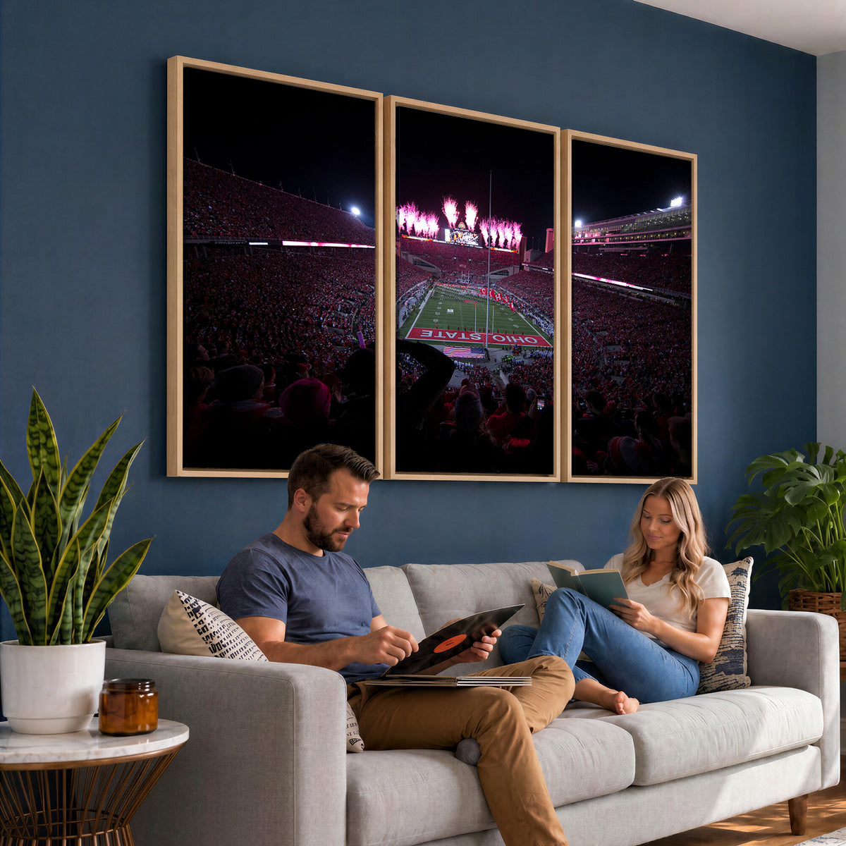 20483-PAN-FL-20X10 - Ohio State University Buckeyes Football Team Print - Columbus Ohio Stadium Wall Art Canvas Print