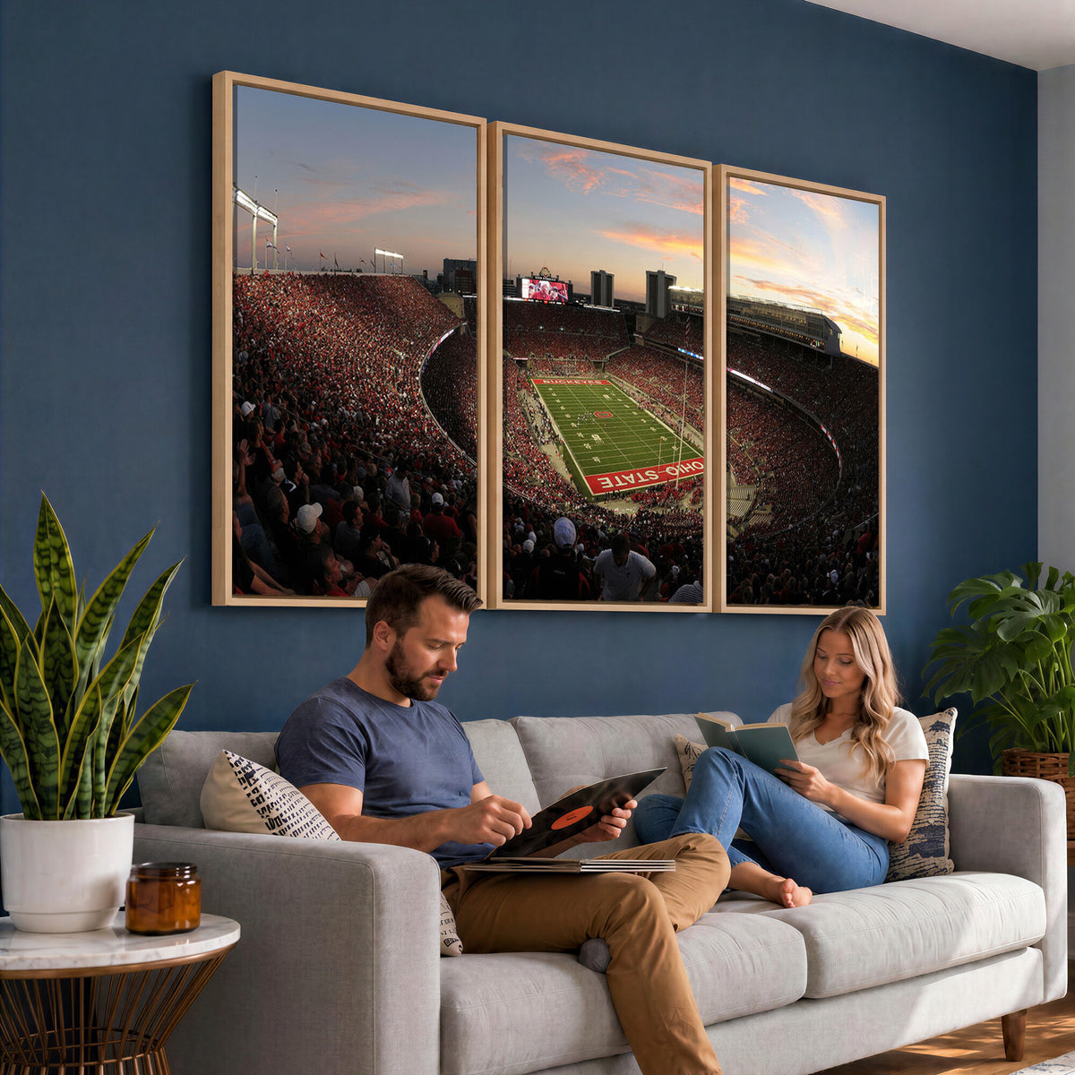 28825-PAN-FL-20X10 - Ohio State University Buckeyes Football Team Print - Columbus Ohio Stadium Wall Art Canvas Print